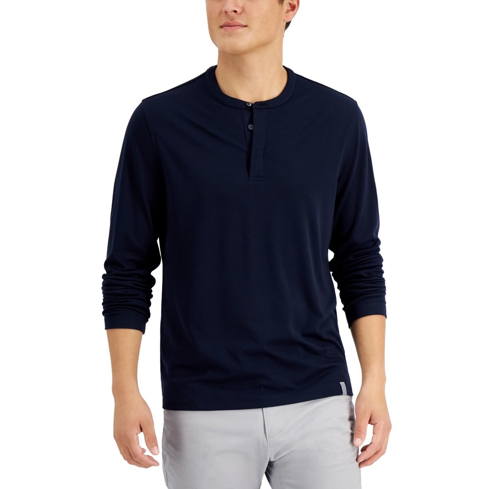 Alfani Mens Alfatech Heathered Long Sleeve Henley‎ Shirt Size M